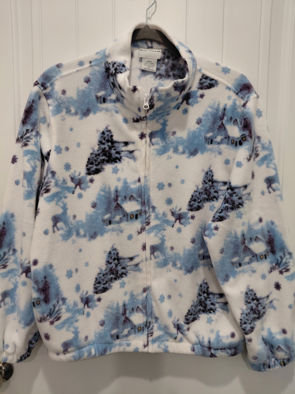 BonWorth White and Blue Winter Cabin Teddy Jacket
